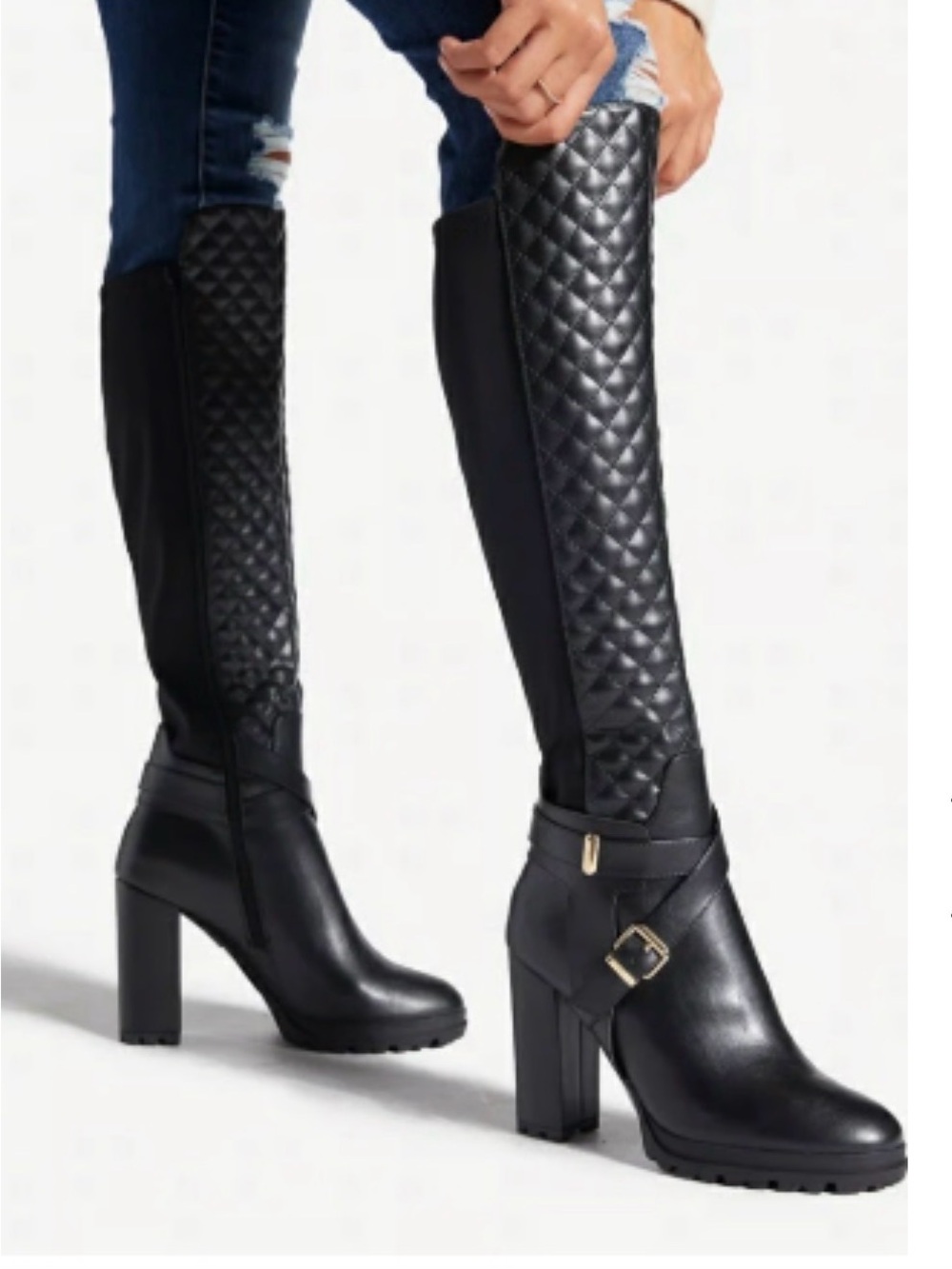 Shoe Dazzle Black Quilted Knee-High Block Heel Boots